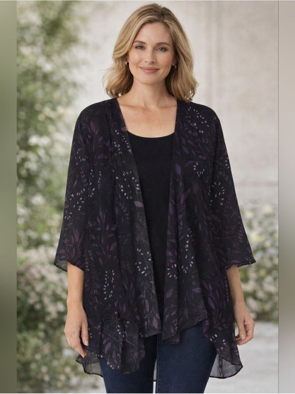 Sheer Black Purple Kimono Cardigan | Boho Whimsigoth Flowy Layer